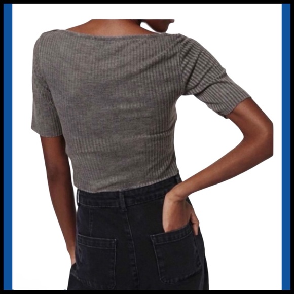 TOPSHOP NWT SLASH RIBBED CROP TEE GREY SZ 6 - Picture 6 of 14